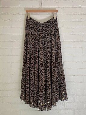 Vintage Y2K Phool Animal Print Lined Long Full Length Skirt Size Medium Sequins